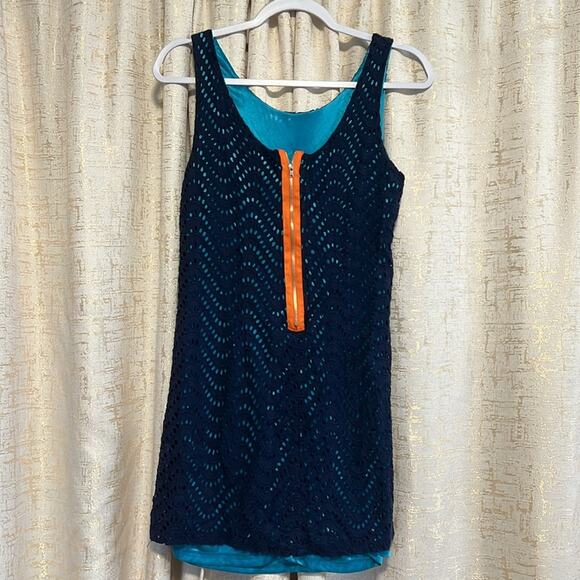 Tracy Negoshian Blue Layered Tank Top Orange Zipper Detail Women's Size Small :) - Picture 2 of 7